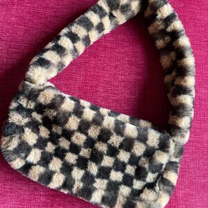 ASOS Design 90s Brown Checkerboard Faux Fur Shoulder Bag NWOT